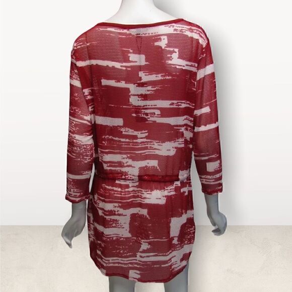 CeCe  Red & White Ling Sleeve Mesh Cover Up - Picture 3 of 4